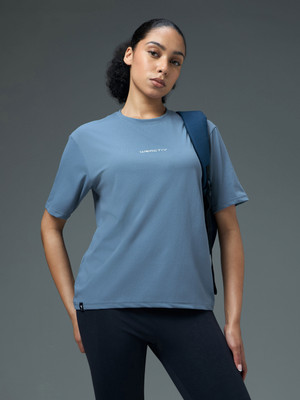 TECHNOSPORT Solid Women Crew Neck Blue T-Shirt