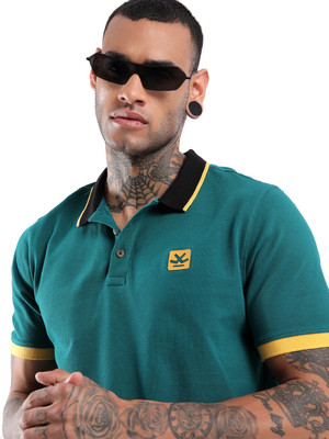WROGN Solid Men Polo Neck Green T-Shirt