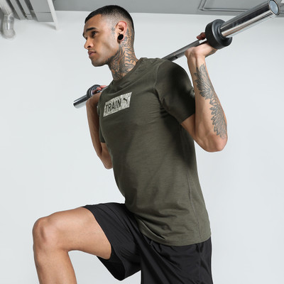 PUMA Solid Men Crew Neck Green T-Shirt