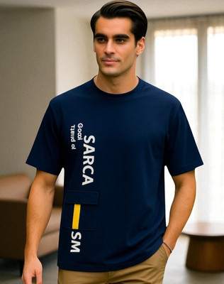 Autna Printed Men Round Neck Navy Blue T-Shirt