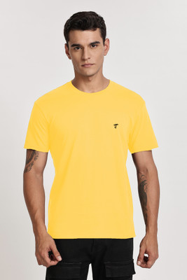 TT THE TEE Solid Men Round Neck Yellow T-Shirt