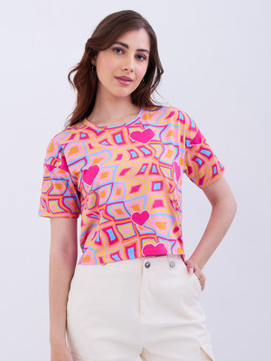 Spykar Printed Women Round Neck Multicolor T-Shirt