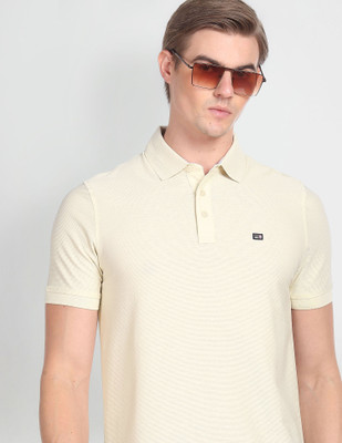 Arrow Sport Self Design Men Polo Neck Beige T-Shirt
