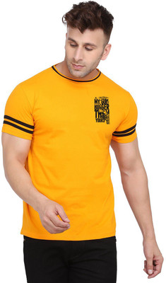 Lawful Casual Printed Men Round Neck Yellow T-Shirt