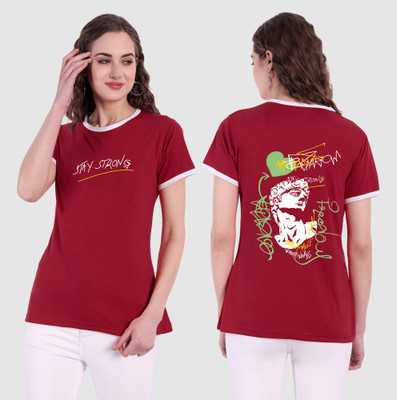 CHOZI Printed, Typography Women Round Neck Red T-Shirt