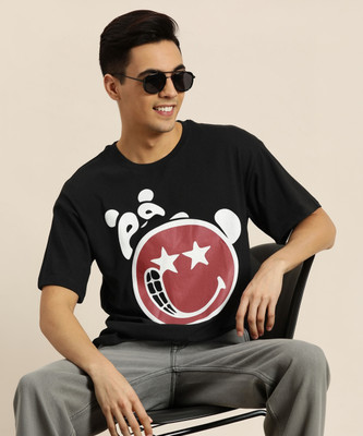HERE&NOW Printed Men Round Neck Black T-Shirt
