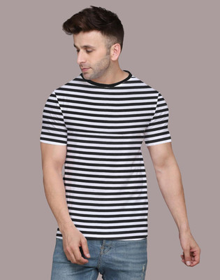 GEUM Striped Men Round Neck Black T-Shirt