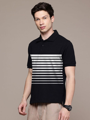 Moda Rapido Graphic Print Men Polo Neck Black T-Shirt