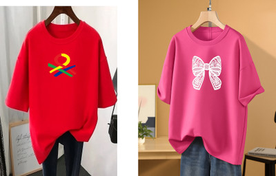 RAPTUROUS Printed Women Round Neck Red, Pink T-Shirt