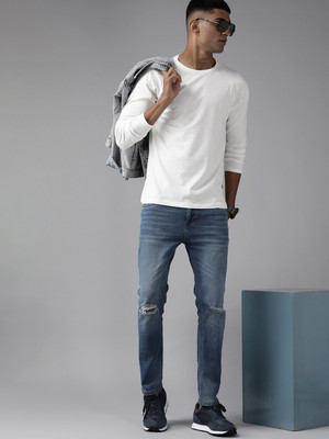 Roadster Solid Men Round Neck White T-Shirt