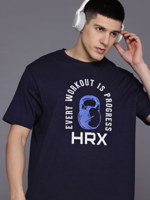 HRX by Hrithik Roshan Printed Men Round Neck Blue T-Shirt