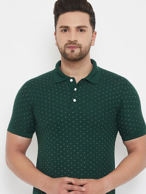 The Million Club Printed Men Polo Neck Green T-Shirt