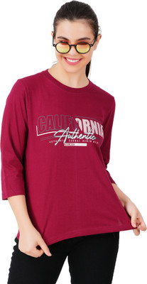 BERRY STREET Typography Women Round Neck Maroon T-Shirt