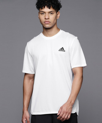 ADIDAS Solid Men Round Neck White T-Shirt