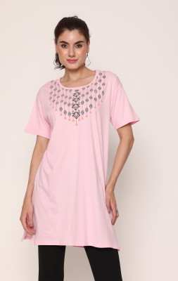 NRGSTORE Printed Women Round Neck Reversible Pink T-Shirt