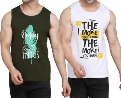 WOOSTRO Printed Men Scoop Neck Dark Green, White T-Shirt