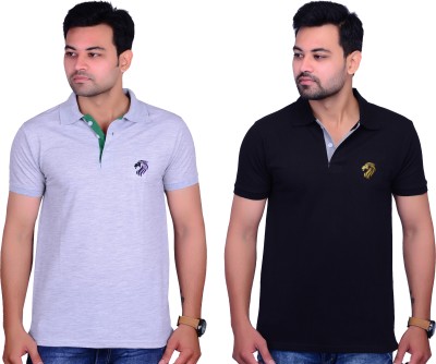 Cousin's Solid Men Polo Neck Black, White T-Shirt