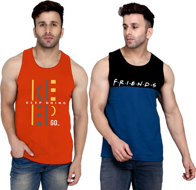 Cryptic Colorblock, Typography Men Round Neck Red, Black, Dark Blue T-Shirt