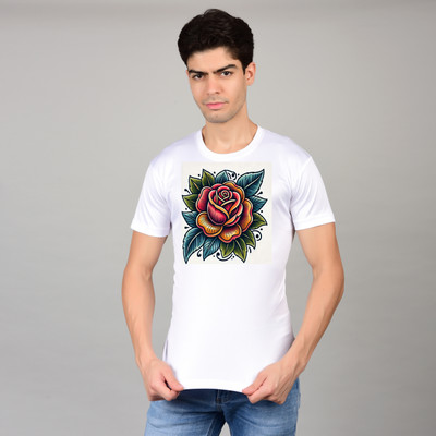 Ridawear Printed Men Round Neck White T-Shirt