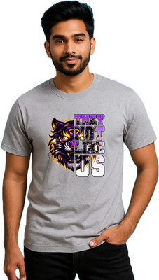 purycot Printed Men Round Neck Grey T-Shirt