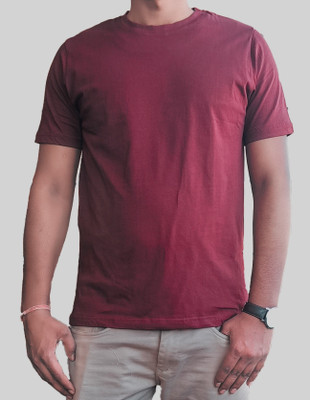 JP Creation Solid Men Round Neck Red T-Shirt