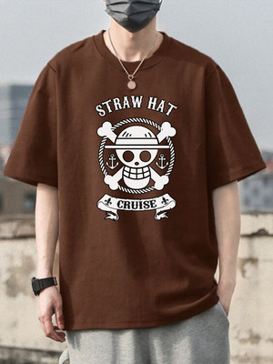 Cool Plus Printed Men Round Neck Brown T-Shirt