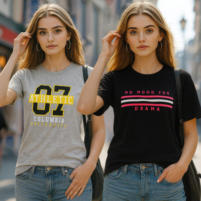 Fabflee Printed Women Round Neck Multicolor T-Shirt
