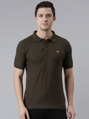 Force NXT Solid Men Polo Neck Brown T-Shirt