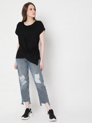 VERO MODA Solid Women Round Neck Black T-Shirt