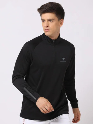 Jump Cuts Printed Men High Neck Black T-Shirt