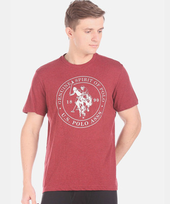 U.S. POLO ASSN. Printed, Typography Men Round Neck Red T-Shirt