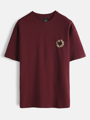 WROGN Printed Men Round Neck Maroon T-Shirt