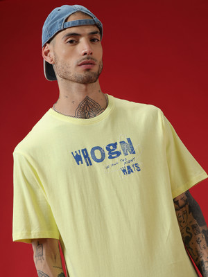 WROGN Typography Men Round Neck Yellow T-Shirt