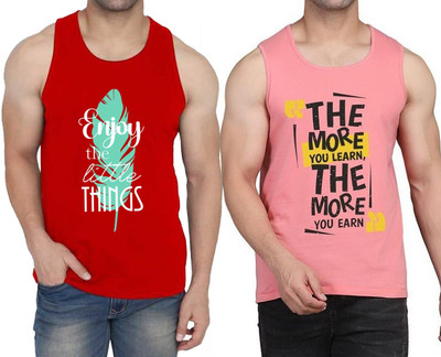 WOOSTRO Printed Men Scoop Neck Red, Pink T-Shirt