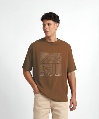 NOBERO Graphic Print Men Crew Neck Brown T-Shirt