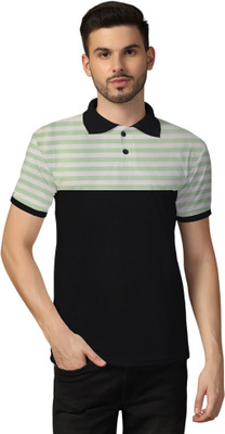 tfurnish Striped Men Polo Neck Green T-Shirt