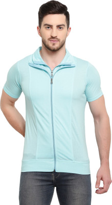 Adorbs Trend Solid Men Polo Neck Light Blue T-Shirt