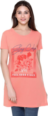 HouseOfCommon Graphic Print Women Round Neck Orange T-Shirt