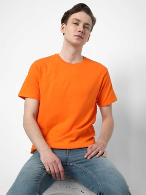 TRULYFEB Solid Men Round Neck Orange T-Shirt