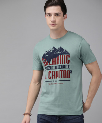 Roadster Printed Men Round Neck Green T-Shirt