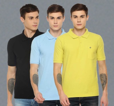 Dollar Solid Men Polo Neck Blue T-Shirt