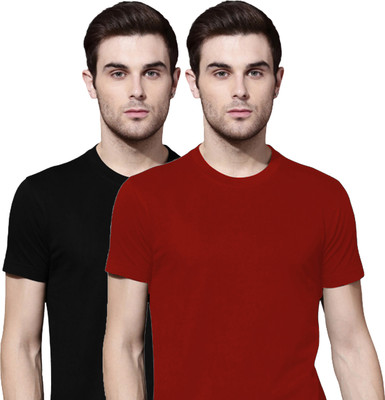 Organic Chics Solid Men Round Neck Multicolor T-Shirt