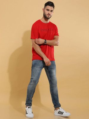 Estilocus Solid Men Round Neck Red T-Shirt