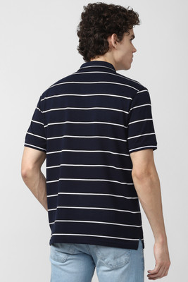 PETER ENGLAND Striped Men Polo Neck Navy Blue T-Shirt
