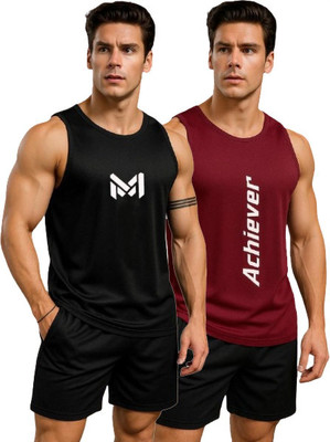 dashzone Printed Men Round Neck Black, Maroon T-Shirt