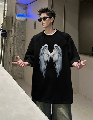 TowLine Printed Men Round Neck Black T-Shirt