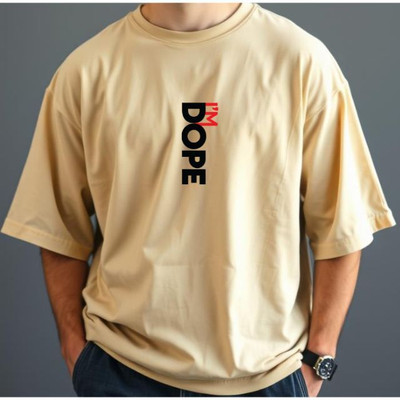 UrGear Printed Men Round Neck Beige T-Shirt