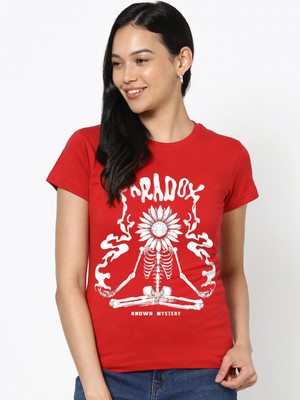 BEWAKOOF Graphic Print Women Round Neck Red T-Shirt