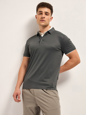 THE BEAR HOUSE Solid Men Polo Neck Grey T-Shirt