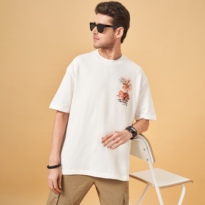 PEOPLE Solid Men Round Neck White T-Shirt